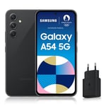 Samsung Galaxy A54 Smartphone Android 5G, 128 Go, Chargeur secteur rapide 25W inclus [Exclusivité Amazon], Smartphone déverrouillé, Noir, Version FR