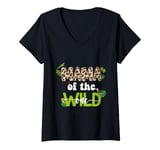 Womens Mom of the Wild One Jungle Birthday Zoo Safari Wild Birds V-Neck T-Shirt