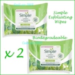 2 x Simple Exfoliating Wipes Kind to Skin Biodegradable Wipes 2 x 20 Wipes NEW