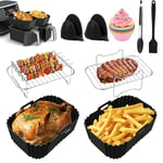 Bestash Accessoire Air Fryer,14 PCS Silicone Moule Air Fryer Réutilisable,Accessoires pour Ninja Dual Foodi AF400EU AF300EU & Friteuse à Air Double 7,6 L-9,5 L (Dual Noir)