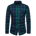 RIQWOUQT Homme Chemise Fleurie Manches Longues,Les Vêtements pour Hommes À Carreaux Bleus Et Verts Tops Chemise Formelle pour Hommes Tops Casual Business Plaid Impression À Manches Longues Sociale