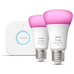 PHILIPS HUE Philips Hue White And Color Ambiance, Starter Kit 2 Bulbs E27, 75w, Bluetooth, Arbetar Med Alexa, Google Och Homekit