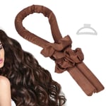 (Brown)Hair Rollers 35.4 X 1.1 Inch No Heat Silk Curls Headband Heatless