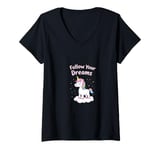 Womens Follow Your Dreams Unicorn Inspirational Empowerment V-Neck T-Shirt