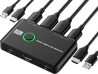 Kvm Hdmi Switch,4K @60Hz Kvm Switch 2Pc 1 Monitor 2 Usb Pour 2 Ordinateurs Partageant Clavier,Souris Et Un Moniteur Hd,Avec 2 Câbles Usb Et 2 Câbles Hdmi