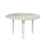 Gubi - IOI Coffee Table - Round, Ø70 Top Rippled Beige, Base Chrome Base / Brass Sphere - Småbord och sidobord utomhus - GamFratesi - Silver,Beige - Metall/Sten