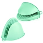 AUAUY 1 Pair Mini Silicone Oven Mitts, Heat Resistant Pot holders Mitts, Cute Oven Pinch Grip Gloves, Small Potholders for Kitchen, Air Fryer Mitts Pair for Cooking, Baking and Grilling (Green)