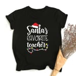 Santas Favorit Lärare Julbelysning Dam Grafisk T-shirt Kortärmad Estetisk Retro T-shirt Dam Streetwear L 26U1-FSTBK- L 26U1-FSTBK-