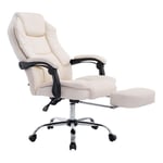 Décoshop26 - Fauteuil de bureau ergonomique en synthétique crème avec repose-pieds et accoudoirs