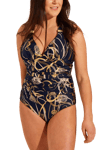 Seaspray Laguna Foil Halterneck Long Length Swimsuit, Dark Blue