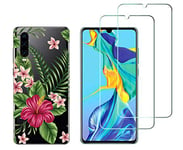 NOVAGO Compatible avec Huawei P30 -Pack 2 en 1-Coque Souple Solide Anti Choc avec Impression + 2 Films Protection écran Verre trempé résistant (Coque+2Films, Exotique)