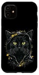 Coque pour iPhone 11 Chat Noir Yeux Jaunes Chat Heureux Chats