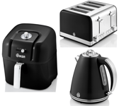 Swan Retro Black 1.5L 3KW Jug Kettle, 4 Slice Toaster & 6L Air Fryer Kitchen Set