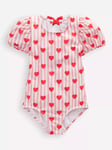 Mini Boden Kids' Sandy Puff Sleeve Swimsuit, Pink Heart Stripe