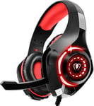 Casque Gaming pour Ps5, Casque Gamer 3D Son Surround avec Microphone Antibruit, Ultraléger 250g, Haut-Parleur 50 mm, Casque avec Prise Jack 3,5 MM pour Ps4 Pc Xbox Switch (Noir Rouge)