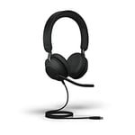 Jabra Evolve2 40 Casque PC Mono Écouteurs Certifié Microsoft Teams à Réduction du Bruit avec Technologie d'Appel à 3 Microphones - Câble USB-A - Noir