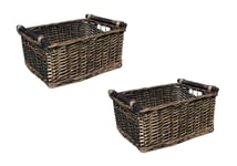 SET OF 2 Kitchen Log Fireplace Wicker Storage Basket With Handles Xmas Empty Hamper Basket Grey,Set of 2 Large 45 x 35 x 20 cm