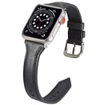 Miimall Bracelet de Montre Compatible avec Apple Watch Série 9/8/7/6/5/4/3/2/1/SE2/SE/Ultra 2/Ultra 49mm 45mm 44mm 42mm, Classique Bracelet en Cuir pour iWatch 49mm 45mm 44mm 42mm -Noir