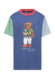 Polo Bear Color-Blocked Cotton Tee Tops T-shirts Short-sleeved Blue Ralph Lauren Kids