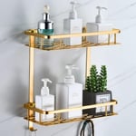 Étagère De Douche Sans Perçage, Etagere Salle De Bain Avec Crochets Carré Tablette Murale Pour Rangement (2 Étages, D'Or Champenois)[ADP2208806]