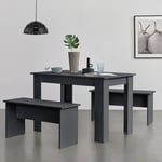 [en.casa] - Lot de Table et 2 Bancs de Salle à Manger Hokksund pour 4 Personnes Gris gris