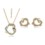 Yellow Gold Aqua Blue Rhinestones Valentines Day Ladies Jewellery Set Earrings