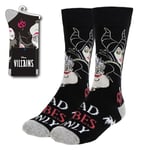 DISNEY VILLIANS MALEFICENT, URSULA, EVIL QUEEN ADULT PAIR OF NOVELTY CREW SOCKS