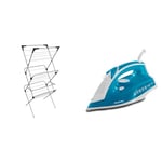 Vileda Sprint 3-Tier Clothes Airer, Indoor Clothes Drying Rack with 15 m Washing Line, Silver & Russell Hobbs Supreme Steam Iron, Powerful vertical steam function