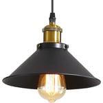 Goeco - Suspension Luminaire Industrielle Lustre Plafonnier Noir, Φ22 cm pour ampoules E27 Lustre Plafonnier Vintage Culot Abat-jour en Métal 1 pièce