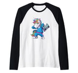 Unicorn in the 80s with Cassette Recorder Raglan Baseball Tee