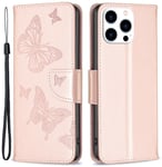 Trolsk Imprint Butterflies Wallet (iPhone 16 Pro Max) - Roséguld