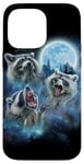 Coque pour iPhone 14 Pro Max Cosmic Raccoon Trio hurlant sous la galaxie glacée au clair de lune