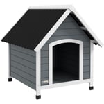 Pawhut - Niche pour chien design chalet sur pied - toit double pente, plancher amovible - plastique noir bois blanc gris