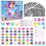 AYBUY Kit Tatouage Paillettes Enfant Filles, 54 Couleurs Tatouage Temporaire à Paillettes mit 540 Pochoirs, 5 Pinceaux, Tatouage Ephemere Imperméable pour Cosplay Anniversaire Carnaval Fête