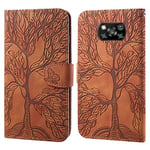 Aisenth Case for Xiaomi Poco X3 NFC/Poco X3 Pro, The Tree of Life Embossed PU Leather Wallet Phone Flip Case Magnetic Protective Cover with Stand function, Card Slots + 1 Wrist Strap (Brown)