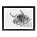 Big Box Art Stone Statue of a Bull in Abstract Framed Wall Art Picture Print Ready to Hang, Black A2 (62 x 45 cm)