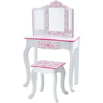 Coiffeuse enfant en bois table maquillage miroir tabouret Fantasy Fields Teamson TD-11670D - Rose