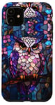 Coque pour iPhone 11 Owl Stained Art Mosaic Stain Art Owl Lover Colorful Floral