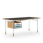 House of Finn Juhl - Nyhavn Desk, 170 cm, with Tray Unit, Oak Dark Oil/Black linoleum,Light Blue Steel,Cold - Skrivebord - Finn Juhl - Tre farget,Svart,Blå - Metall/Tre