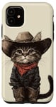 Coque pour iPhone 11 Chat noir dans des bottes de cowboy