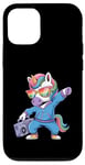 Coque pour iPhone 12/12 Pro Licorne dans les années 80 avec enregistreur cassette