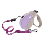 Ferplast Laisse Chien Enrouleur AMIGO MEDIUM, Laisse pour Chiens de Taille Moyenne jusqu'à 25 Kg. Cordon Extensible max 5 m. Bouton de verrouillage et de déverrouillage unique, beige, couvercle violet