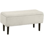 Homcom - Banc coffre de rangement 2 en 1 dim. 95L x 38l x 45H cm piètement bois noir tissu blanc cassé