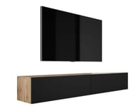 Meuble TV Suspendu, (2 X 100) X 34 X 32 Cm, Chêne Wotan / Noir Mat