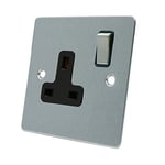 AET FSC1GSOCBS Satin Chrome Flat Black Insert Metal Rocker Switch-13 Amp Single 1-Gang Plug Socket, 240 V