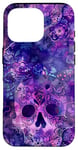 Coque pour iPhone 16 Pro Aquarelle violette ethnique horreur bleu feu flamme crâne