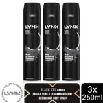 Lynx XXL Black 48-Hour High Definition Fragrance Body Spray Deodorant, 3x250ml