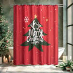 WELTRXE Christmas Shower Curtain, Mould Proof Mildew Resistant Shower Curtain, Christmas Tree Pattern, 183X183cm Red Polyester Bathtub Curtain with 12 Hooks, Weighted Hem, Water Resistant, Quick Dry