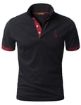 LIUPMWE Homme Mode Polo Manches Courte Casual Polo Coton Tennis Golf Basic T-Shirt Slim Fit Broderie Tops S-XXL,Noir 1,XXL