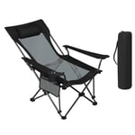 WOLTU Chaise Camping Pliante, Chaise de Pêche Léger et Portable, Fauteuil Pliant avec Dossier Réglable, Appui-tête, Poche Latérale, Garde-gobelet et Sac de Transport, Noir+Gris CPS8163szg